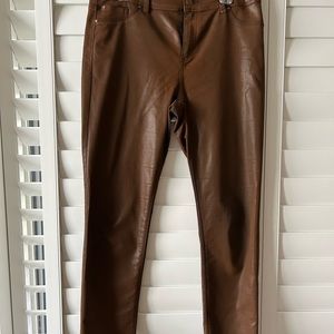 Brown “faux leather “ stretchy jeans from Chico’s Platinum size 1.5 fits 8-10.